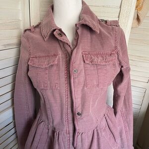 Cute Blush Pink Peplum Altar’d State Jean Jacket.